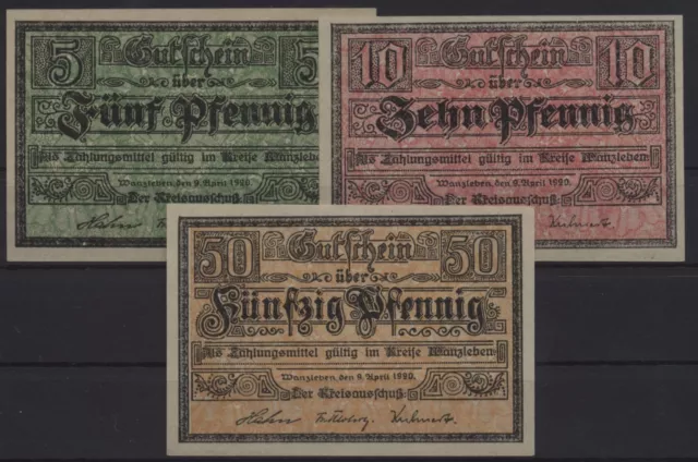 [19585] - 3 x NOTGELD WANZLEBEN, Kreis, 5 - 50 Pf, 09.04.1920, Tieste 7710.05.10