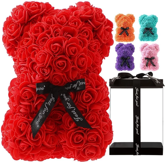 25CM Artificial Rose Teddy Bear Flower Valentines Wedding Birthday Gift Withbox
