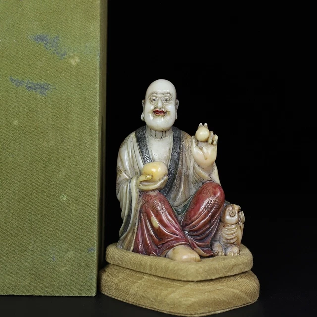 Chinese Exquisite Handmade Luohan Carving Shoushan Stone Statue