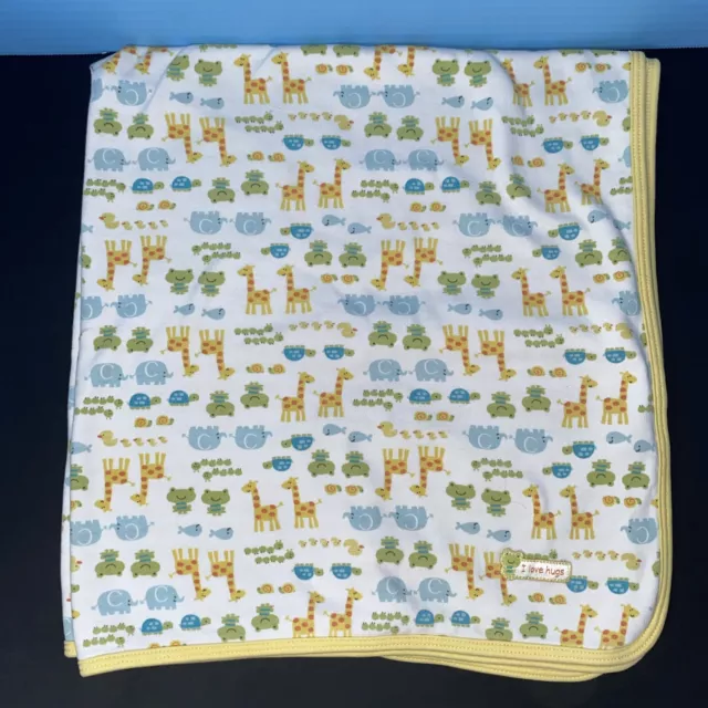 Carters Baby Blanket I LOVE HUGS Jungle Safari Animals Reversible Yellow Stripes