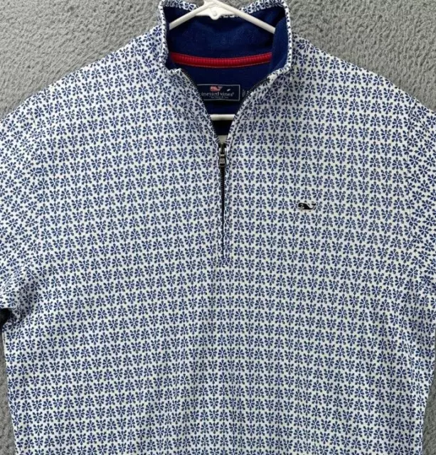 Vineyard Vines Sweater Mens Medium Blue Geometric Quarter Zip Sweatshirt NEW A18