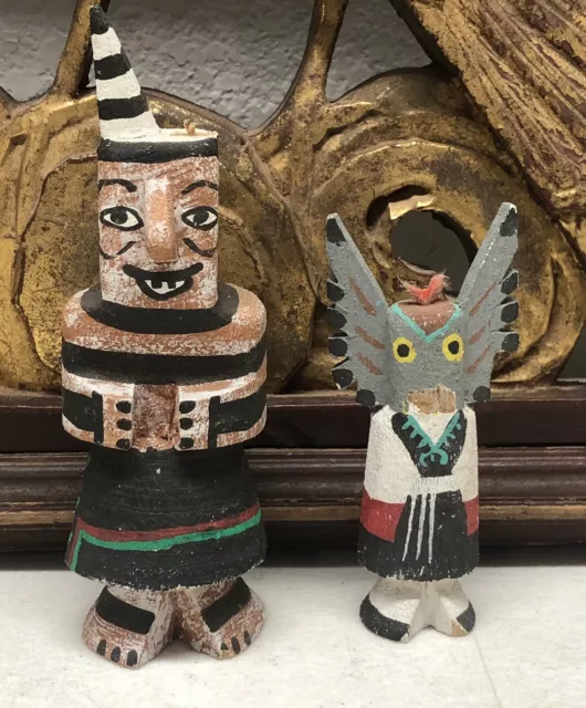 DAMAGED Set of 2 Vintage Hopi Indian Kachina Dolls One is Signed by Pooley