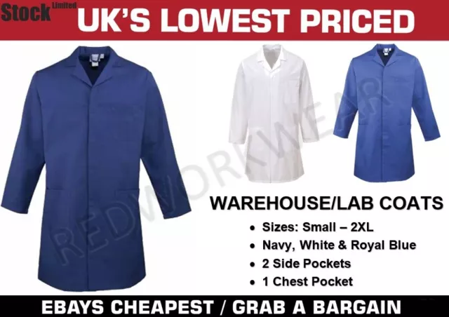 Men's Unisex Warehouse Lab Work Coat Coverall Navy Royal Blue & White
