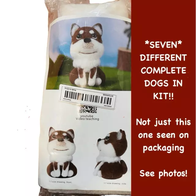 NEW SET OF 7 COMPLETE PUPS of Needle Felting Kits with Optional Keychain Rings!