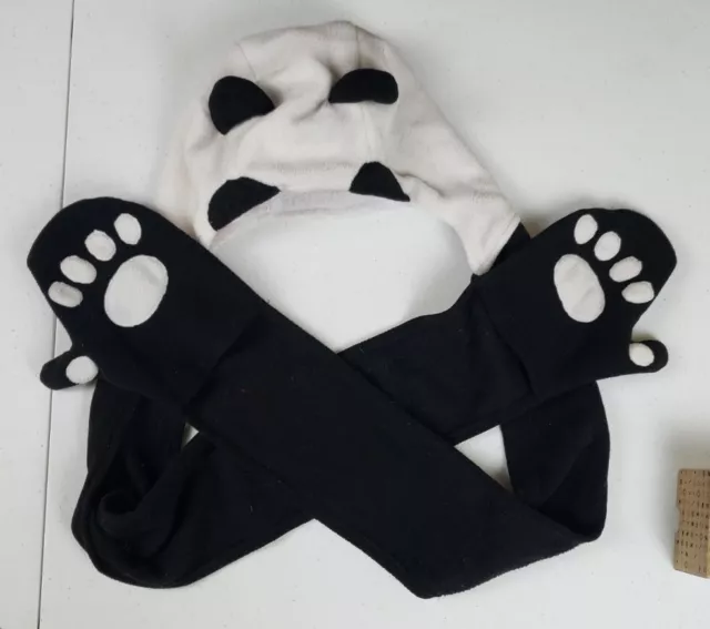 Virtis Panda Bear Beanie With Attached Hand Warmers Teen One Size