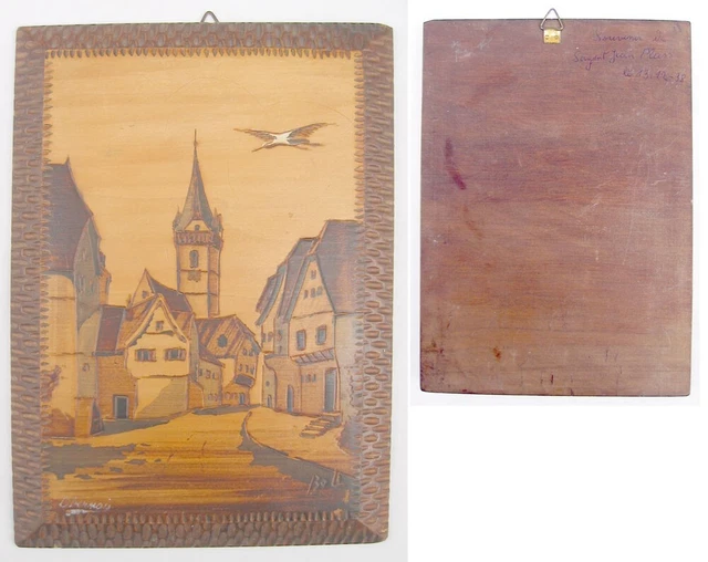 Ancien tableau marqueterie alsacienne signe boli