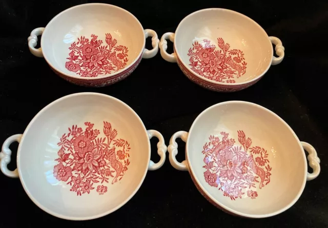 4 Vintage Villeroy & Boch Fasan Red 2 Handle Cream Soup Bowls 5 Inches Diameter