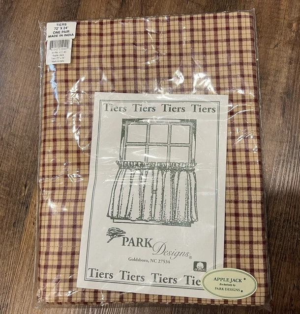Apple Jack Tiers Curtains - 72x24 Park Designs   One Pair -  Cranberry/Khaki NEW