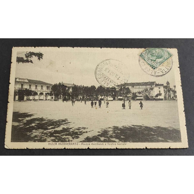 Cartolina Nizza Monferrato - Piazza Garibaldi e Teatro Sociale