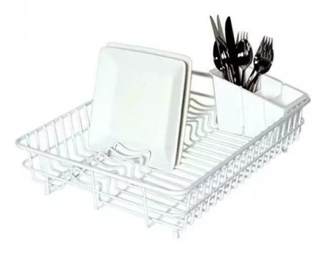 Delfinware Large Plastic Coated White Dish Drainer & Cutlery Basket Sink Rack