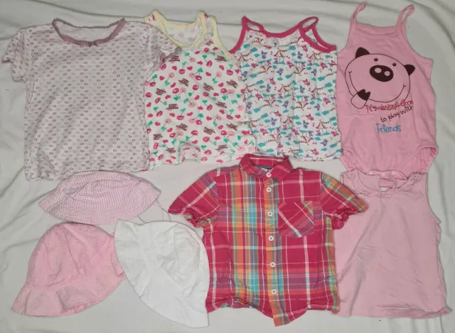 Baby Girls 12-18 Months 9 Piece Summer Bundle Shirt Vests Hats