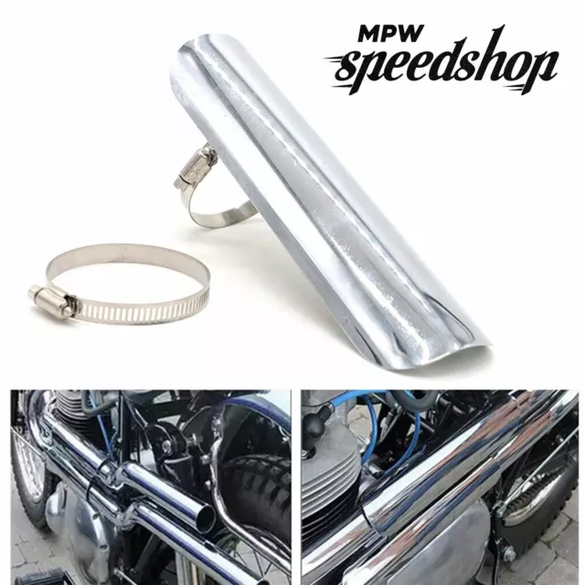 Universal Cafe Racer Motorcycle Exhaust Muffler Heat Shield Cover 225mm - Chrome