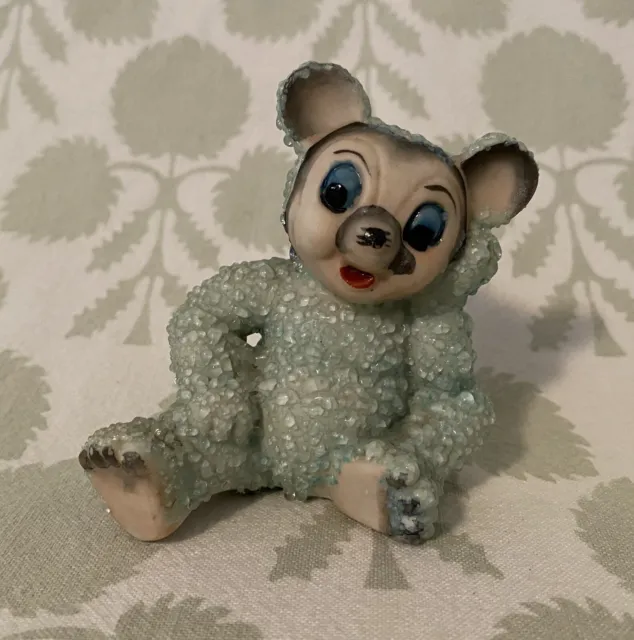 Vintage Mid Century Kitsch Sugar Baby Glaze Mint Green Ceramic Bear Cub Figurine