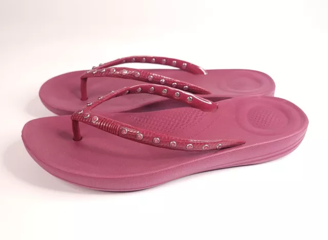 Fitflop Iqushion Crystal Studded Thong Sandal Size 6 Plum Red Flip Flops Bling