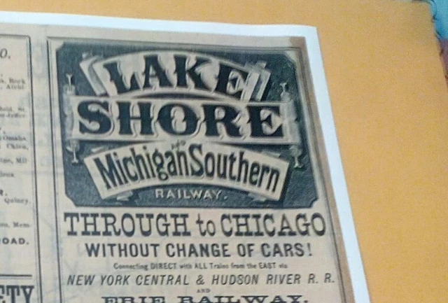 1872 LAKE SHORE & Michigan Southern Railway Railway Connexions