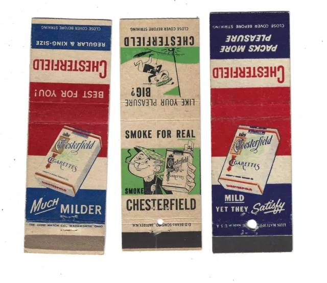 3 Chesterfield Cigarette    Matchcovers