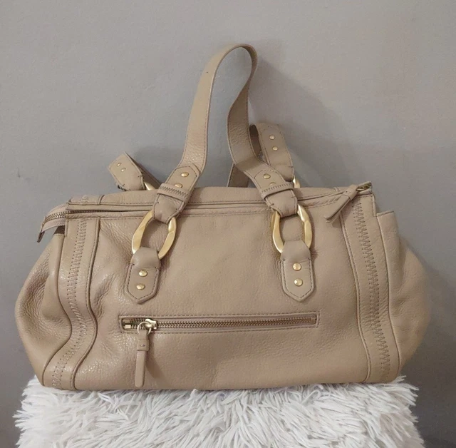 SIGRID OLSEN Beige Pebble Leather Satchel Shoulder Bag
