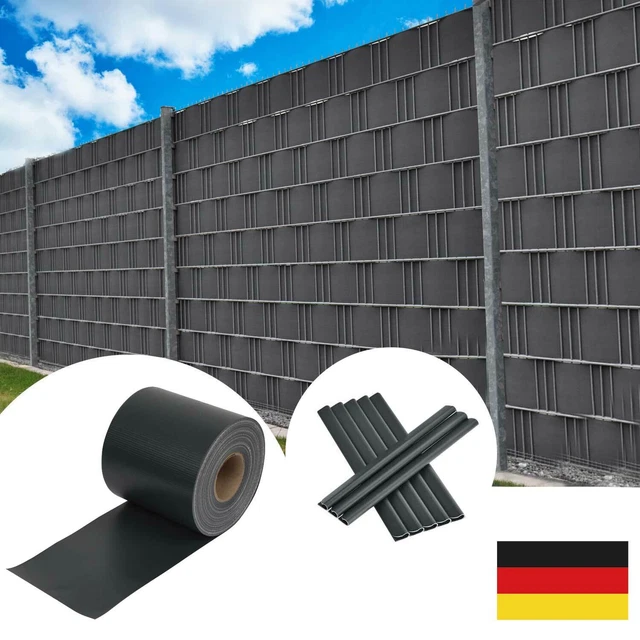 70m Anthrazit PVC Sichtschutz Streifen Zaunfolie Doppelstabmatten 30 Clips DE