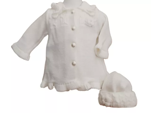 BNWT Baby Ragazze Natale Bianco Grosso Maglia Inverno Cardigan Cappotto Hat Set