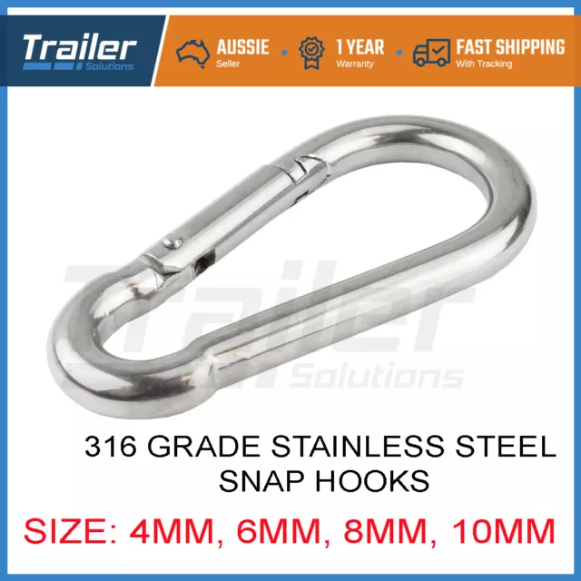 316 STAINLESS STEEL Snap Hook Clip Camping Climbing Lock Carabiner 4 6 8 10 mm