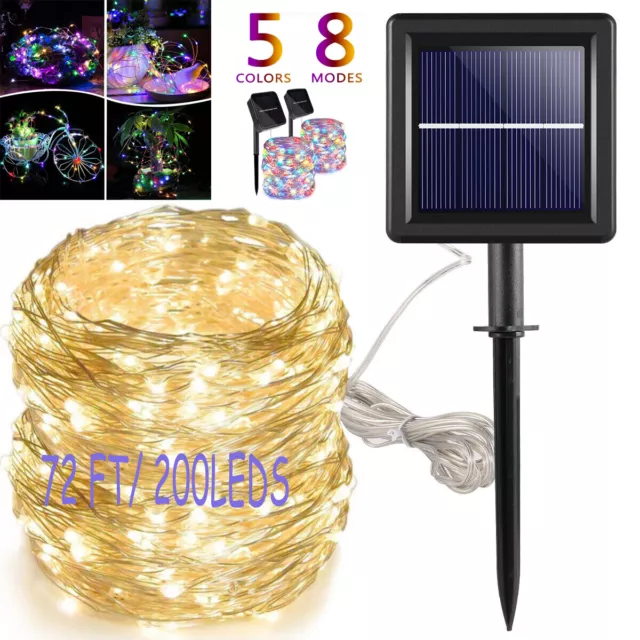 Waterproof Solar Lights Outdoor 72FT 200 LED Copper Wire 8 Modes Fairy Christmas
