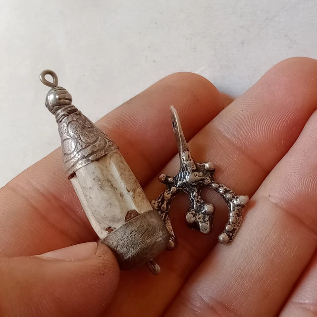 2 Very Old Rare Ancient Viking Amulet Silver Artifact Authentic Engraved