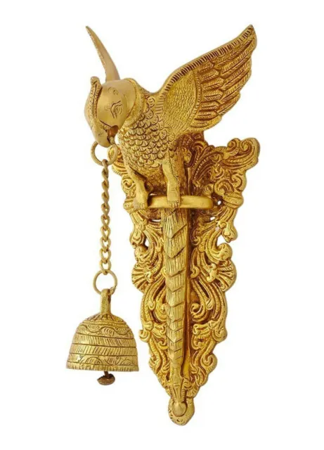Indian traditional Brass Parrot Welcome Hanging Bell Golden