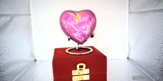 Hermosa mini cremación artística púrpura urna en forma de corazón nueva en stock