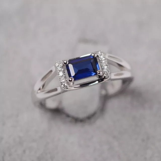 Saphir Bleu Labo Synthétique Émeraude Coupe Bague 925 Argent Sterling Fendu Band