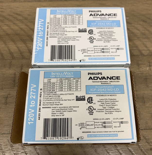 (2) NEW Philips Advance SmartMate ICF-2S42-M2-LD IntelliVolt 120v-277v Ballasts