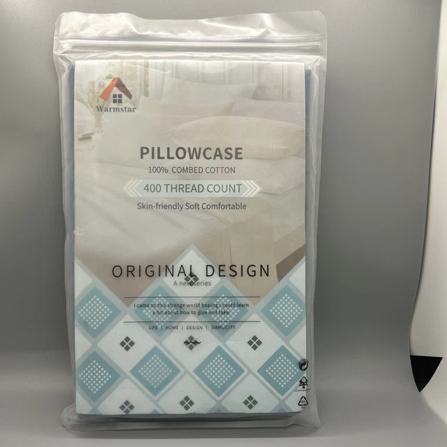 Queen / Standard Size Pillow Cases Set of 2, 100% Cotton Cases, 400 Thread Count