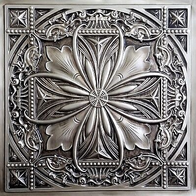 Faux Tin Ceiling tile #TD10 Aged Silver Glue Up / Drop In. Lot of 10 tiles