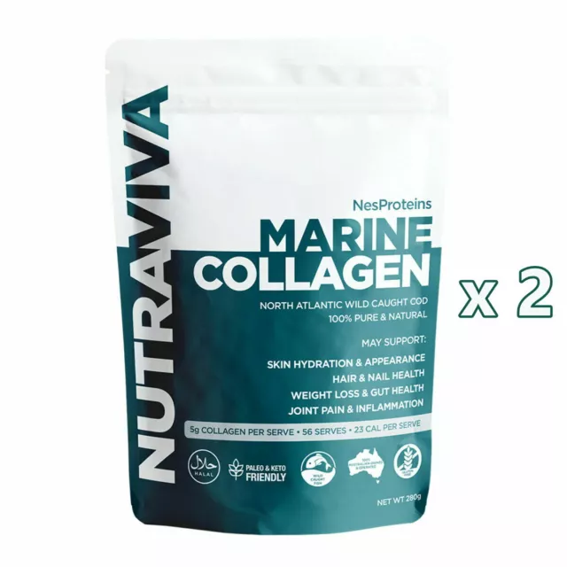 2 x NutraViva NesProteins Marine Collagen 280g Nutra Viva Wild Caught Cod 560g