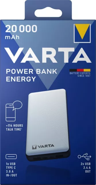 VARTA Energy 20000 Powerbank 20000mAh 1x Micro USB, 2x USB A, 1x USB C