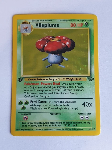 1st Edition Vileplume 15/64 Jungle Set Holo Pokemon Card 1999 WOTC - Light Play