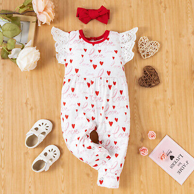 Newborn Neonato Bambina Amore Cuore Stampare un pezzo BODY + CERCHIETTO Vestito UK