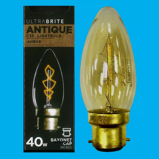 6x 40W Antique Vintage 'Z' Filament Dimmable Ambre Bougie Ampoule BC B22 Lampe
