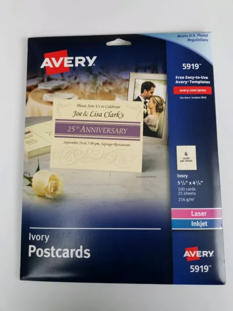 Avery Postcards for Inkjet/Laser Printers, Ivory, 100 Postcards (AVE5919)