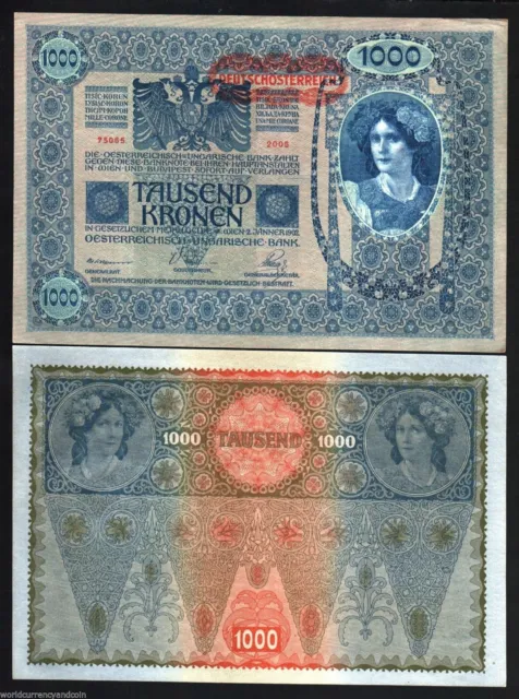 Austria 1000 Kronen P-60 1902 Pre Euro Large Size Austrian Aunc Money Bank Note