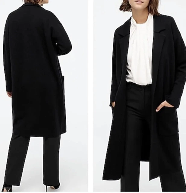 J CREW L Black Ella Open Front Knit Long Cardigan Sweater Blazer RUNS