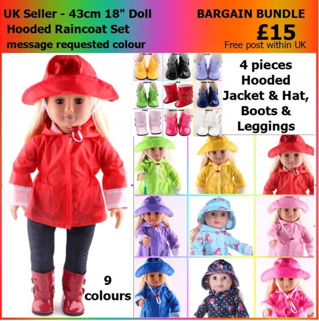 *18" Doll clothes shoes RAIN Jacket Hat Umbella Boots Our Generation Baby Born