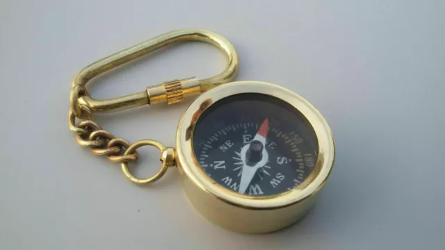 Nautical BRASS Pocket Compass Key Chain Antique Handmade key Ring SOLID BRASS