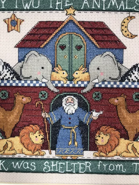 Lot Noah’s Ark: Framed Counted-Cross Stitch, Golden Book & VTG Hallmark Ornament