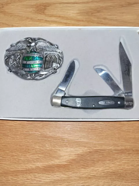 'Proud To Be An American Coal Miner Belt buckle and Pine Knot pocket knife set