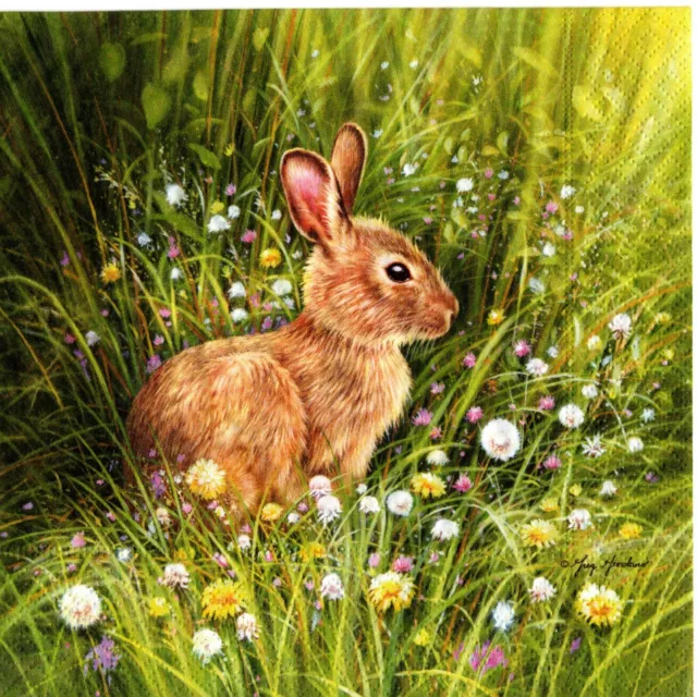 Serviettes En Papier Lapin Dans Les Fleurs. Paper Napkins Rabbit In The Flowers