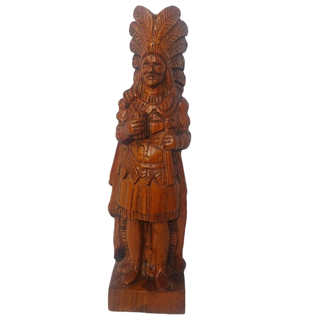 Vintage Hand Carved Wood Native American Chief Carving Statue Figurine 10.75"