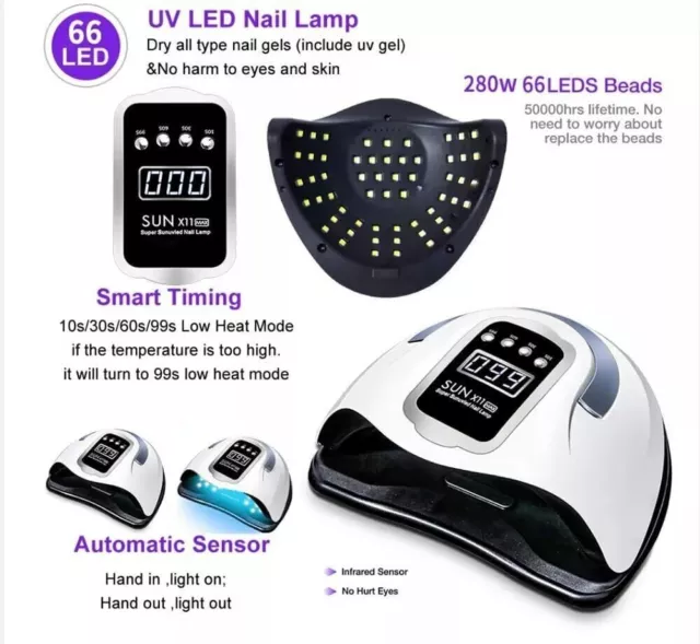 280W LED UV Nagellampe Gel Lichthärtungsgerät Nageltrockner Timer 2x Lichtquelle 3