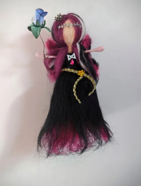 Gothic Fairy -Needle Felted Doll- Waldorf Inspired Wool Doll, Hanging Fairy 8"