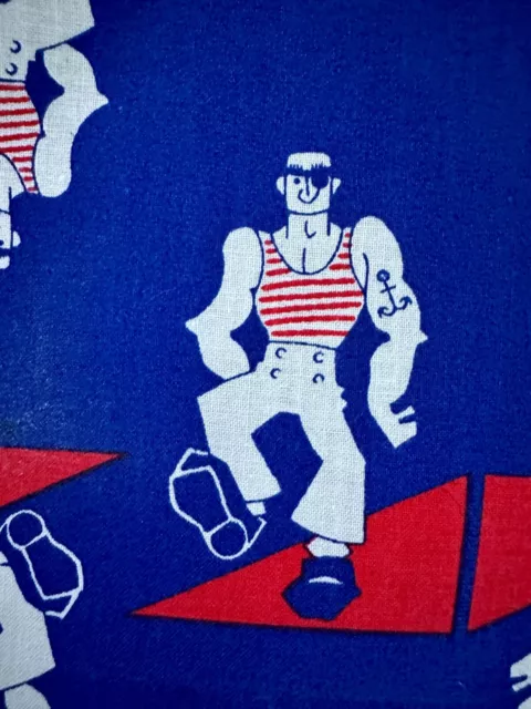 Nautical 1960s Tattooed Sailor POPEYE -ish Barkcloth Era Vintage Novelty Fabric