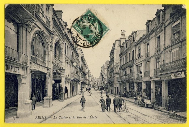 CPA France REIMS (Marne) Le CASINO et la Rue de l'ETAPE L. ROBERT TONNELIER Auto